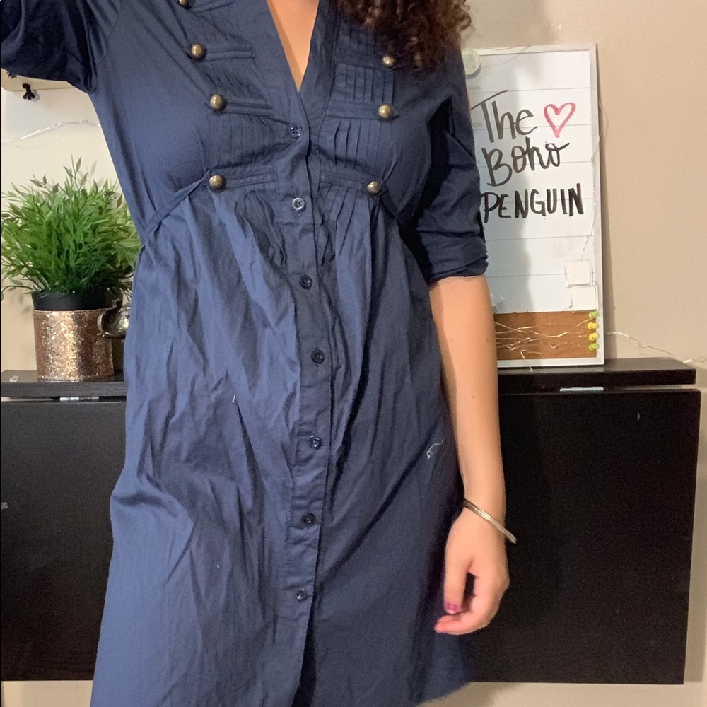 Blue gray button dress